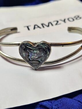 Heart Inlay 925 Silver-Tone Bracelet